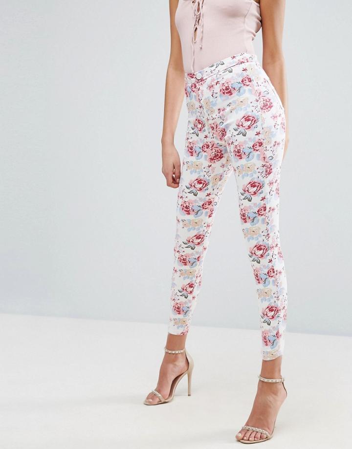 Asos Rivington High Waisted Denim Jegging In Floral Print - Multi