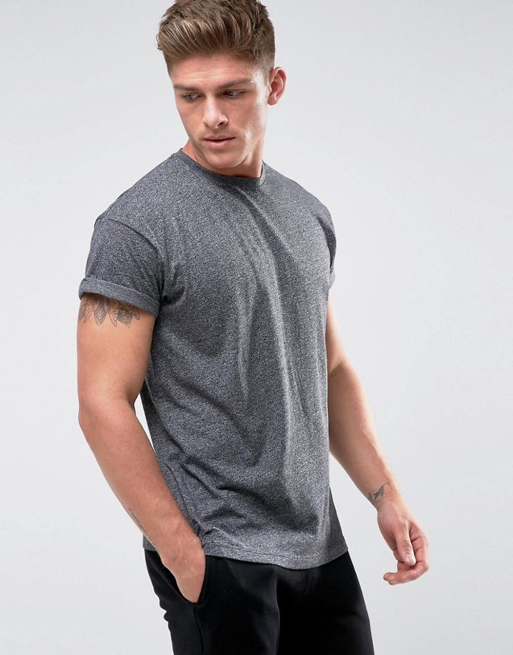 New Look T-shirt With Roll Sleeve In Gray Marl - Gray