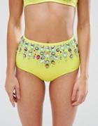 Asos Frozen Gem Embellished High Waist Bikini Bottom - Yellow