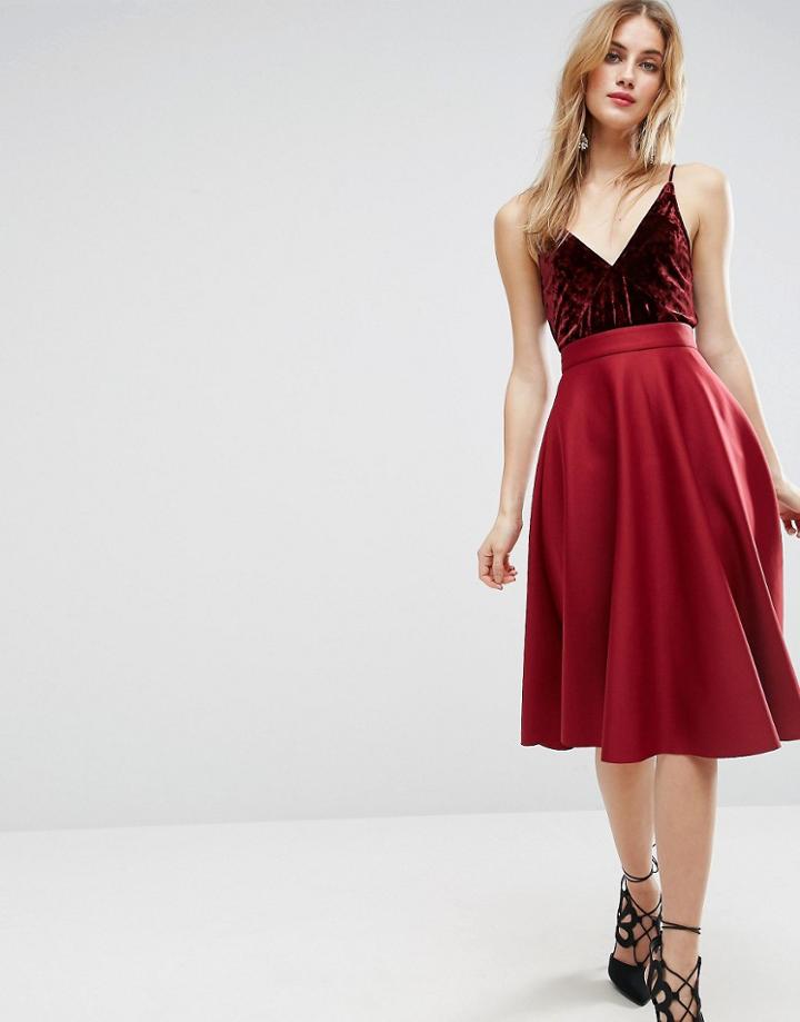 Asos Full Circle Scuba Prom Skirt - Red