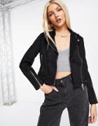 Miss Selfridge Faux Suede Jacket In Black