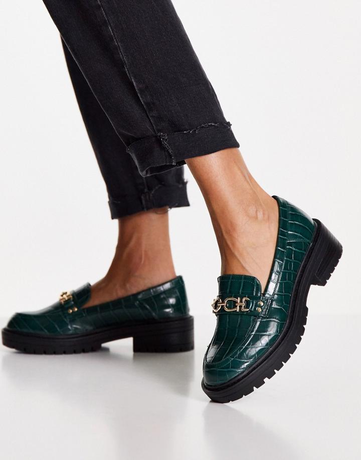 Topshop Luka Chain Loafers In Dark Green