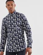Jack & Jones Premium Slim Fit Floral Print Shirt In Navy