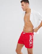 Jack & Jones Swim Shorts With Brand Print - Red