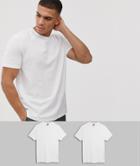 Asos Design Relaxed Fit T-shirt With Crew Neck 2 Pack Save - White