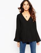Asos Roleaux Detail Tunic Top - Black