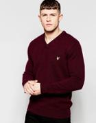 Lyle & Scott Lambswool V Neck Sweater - Red