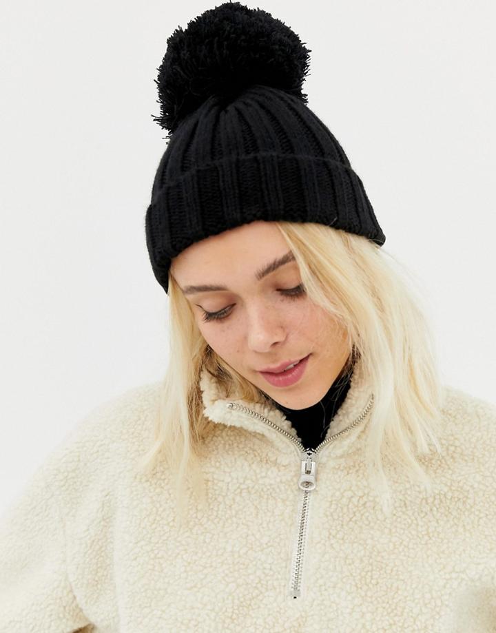 Brave Soul Black Pom Pom Hat - Black
