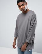 Asos Oversized Long Sleeve T-shirt With Roll Sleeve In Gray - Gray