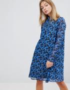 Y.a.s Floral High Neck Swing Dress - Blue
