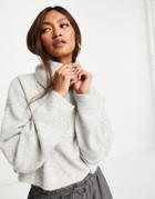 Topshop Knitted Crop Sweater With Zip Up Funnel-grey