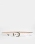 Asos Curve Leather Western Tip Waist And Hip Belt - White