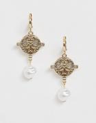 Uncommon Souls Pearl Drop Coin Earrings In Gold - Gold