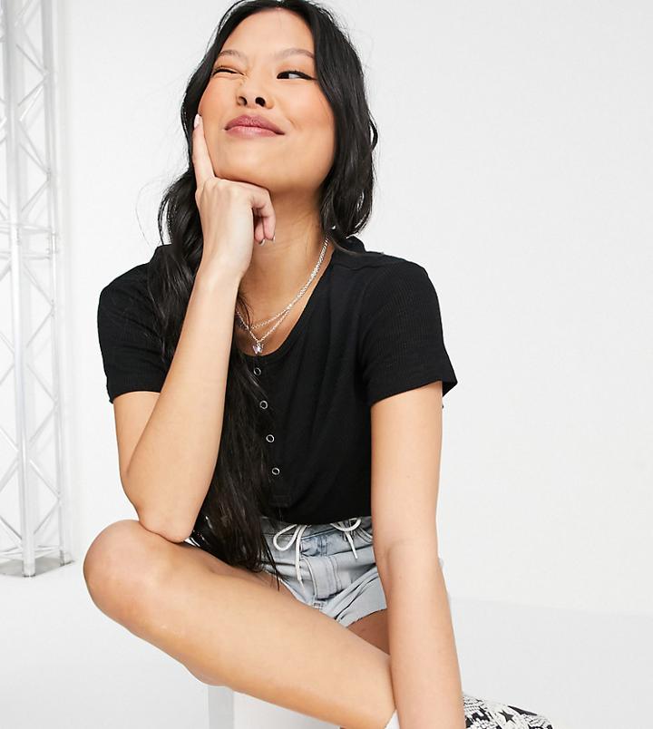 Asos Design Petite Snap Front Boxy Crop T-shirt In Black