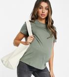 Asos Design Maternity Ultimate Organic Cotton T-shirt With Crew Neck In Khaki-green