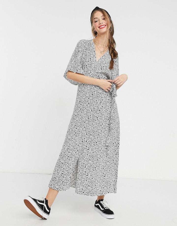 Liquorish Wrap Midi Dress In Black And White Floral Print