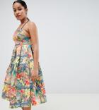 Asos Design Petite Tropical Prom Midi Dress - Multi