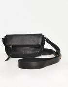Asos Design Leather Cross Body Bag With Fold Over Flap-black