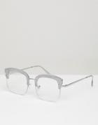 Asos Square Glasses With Glitter Frame & Clear Lens - Silver