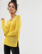 Brave Soul V Neck Summer Sweater In Yellow