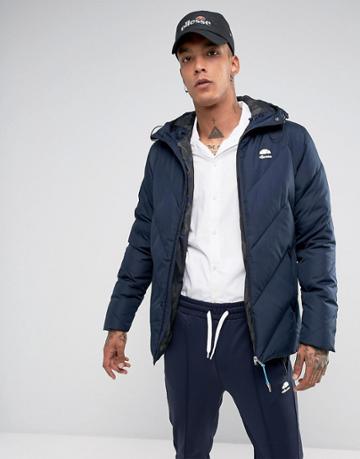 Ellesse Italia Duckdown Puffer Jacket With Hood Logo In Navy - Navy