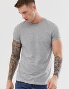 Asos Design T-shirt With Crew Neck And Roll Sleeve In Gray Marl