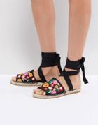 Asos Jac Embroidery Espadrille Sandals - Black