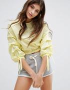 Bershka Gathered Sleeve Top - Yellow