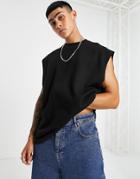 Asos Design Oversized Tank In Lightweight Waffle Fabric In Black