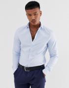 Asos Design Slim Fit Smart Textured Shirt In Blue & White Stripe