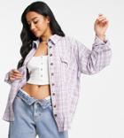 Missguided Petite Extreme Check Shirt In Lilac-purple