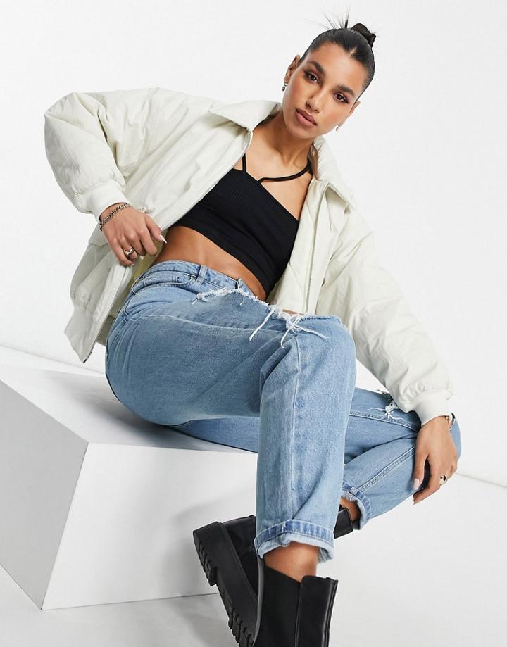 Asos Design Padded Bomber Jacket In Cream-white
