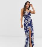 Parisian Petite Floral Wrap Front Maxi Dress-navy