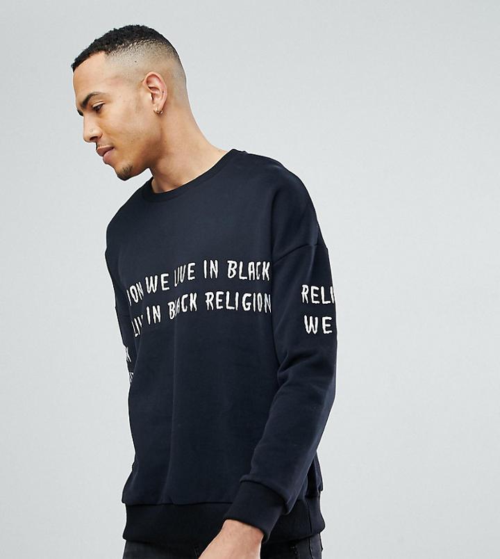 Religion Tall Dropped Shoulder Sweat With Embroidery - Black