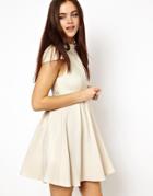 Ginger Fizz High Neck Lace Keyhole Skater Dress - Cream