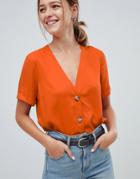 Asos Design Boxy Top With Contrast Buttons - Orange
