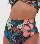 Prettylittlething High Waisted Bikini Bottoms In Bright Floral - Multi