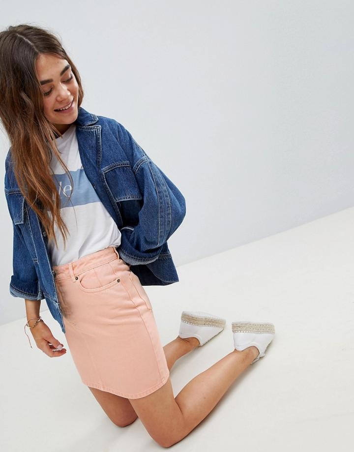 Asos Design Denim Original Skirt In Apricot - Orange