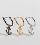 Designb Anchor Hoop Earrings In 3 Pack In Silver Gold & Gunmetal - Multi