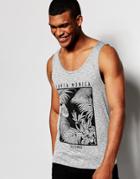 Asos Spacedye Muscle Tank With Placement Print - Gray