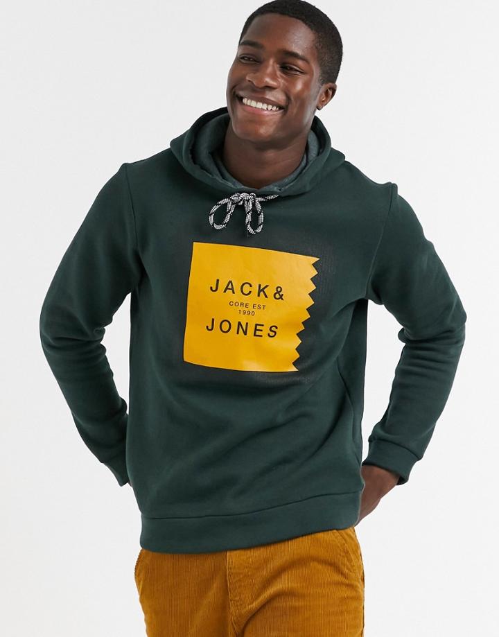 Jack & Jones Box Logo Print Hoodie In Dark Gray-grey