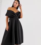 Asos Design Tall Fallen Shoulder Prom Dress With Tie Detail - Black