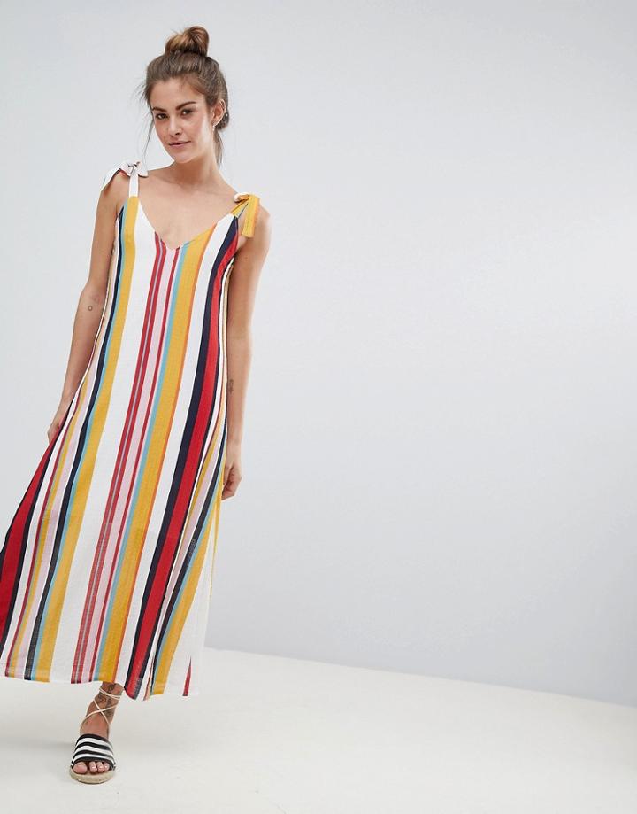 Pull & Bear V Neck Cami Dress In Multi Stripe Print - Multi