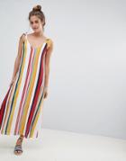 Pull & Bear V Neck Cami Dress In Multi Stripe Print - Multi