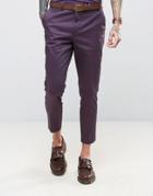 Devils Advocate Skinny Fit Purple Cotton Sateen Cropped Suit Pants - Purple