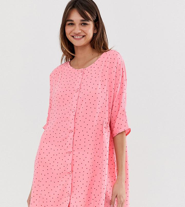 Monki Dot Print Mini Smock Dress In Pink