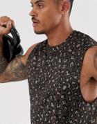 Asos 4505 Training Sleeveless T-shirt In Leopard Print With Quick Dry-brown