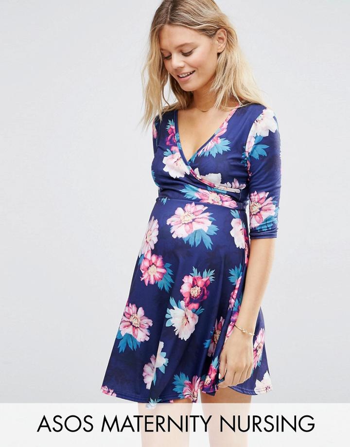 Asos Maternity Nursing Floral Wrap Mini Dress - Multi