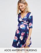 Asos Maternity Nursing Floral Wrap Mini Dress - Multi