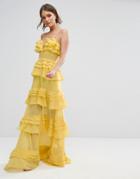 True Decadence Tiered Maxi Dress With Cami Straps - Yellow
